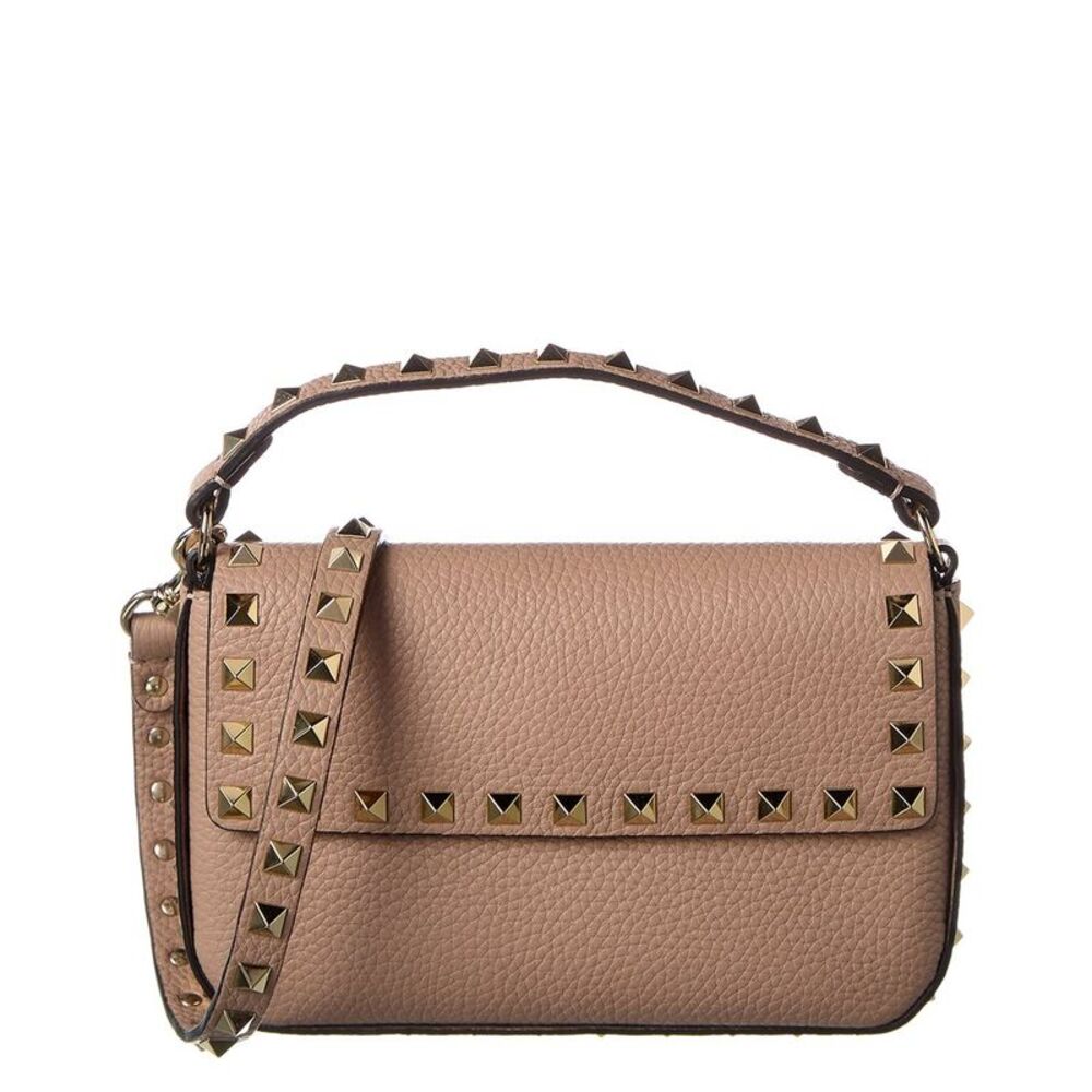 Valentino Rockstud Grainy Leather Shoulder Bag, Beige
